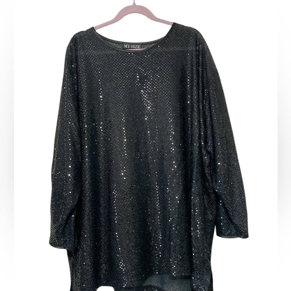 Oversized black bling see thru long sleeve top xl
